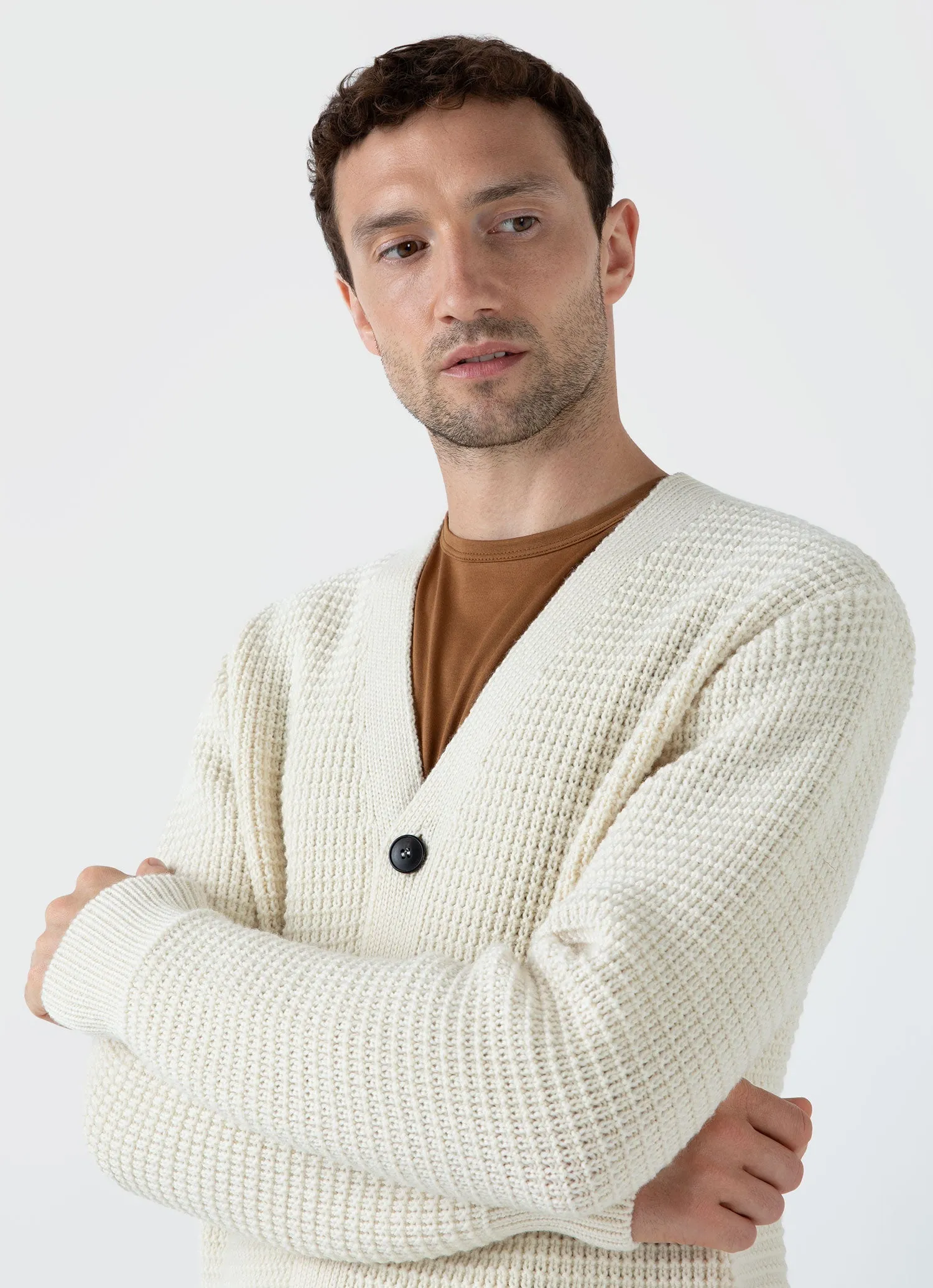 Men's Fisherman Cardigan in Ecru