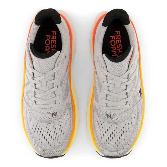 Mens New Balance Fresh Foam More V4 in Aluminum Grey/Neon Dragonfly/Hot Marigold