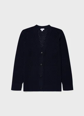 Men's Open Stitch Cardigan in Navy