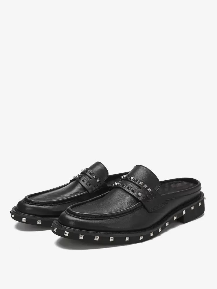 Men's Sandals Rivets Cowhide Rubber Sole Mules