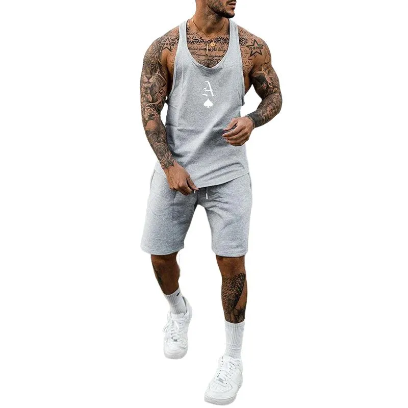 Men's Solid Color Sports Vest Shorts Two-piece Set 13712554X