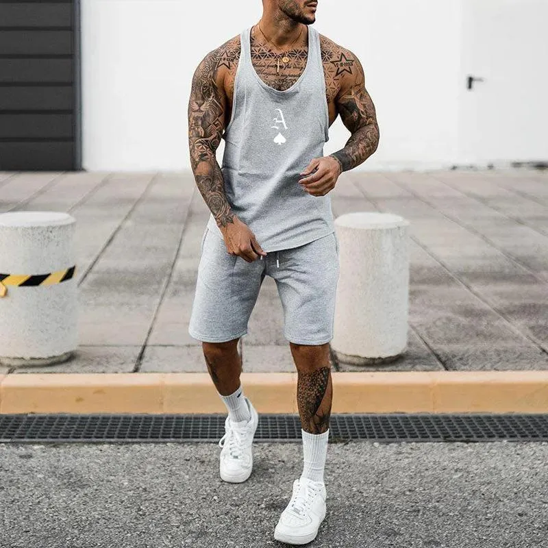 Men's Solid Color Sports Vest Shorts Two-piece Set 13712554X