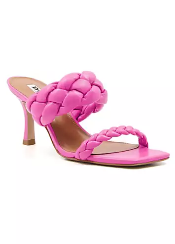 Message Pink Leather Plaited Strap Heeled Mules by Dune London | Look Again