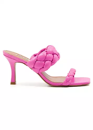 Message Pink Leather Plaited Strap Heeled Mules by Dune London | Look Again