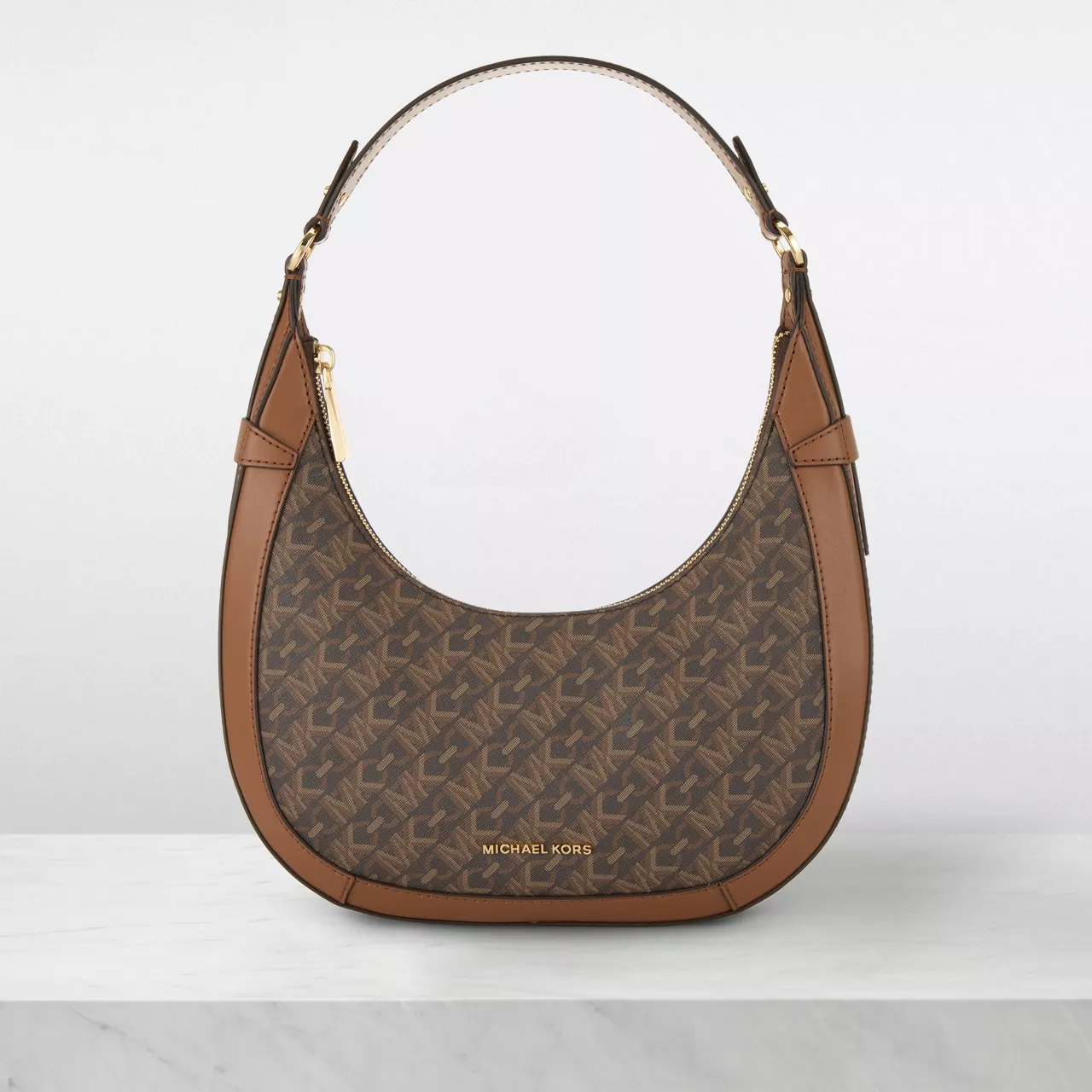 MICHAEL KORS Preston Logo Small Shoulder Bag - Brown Acorn