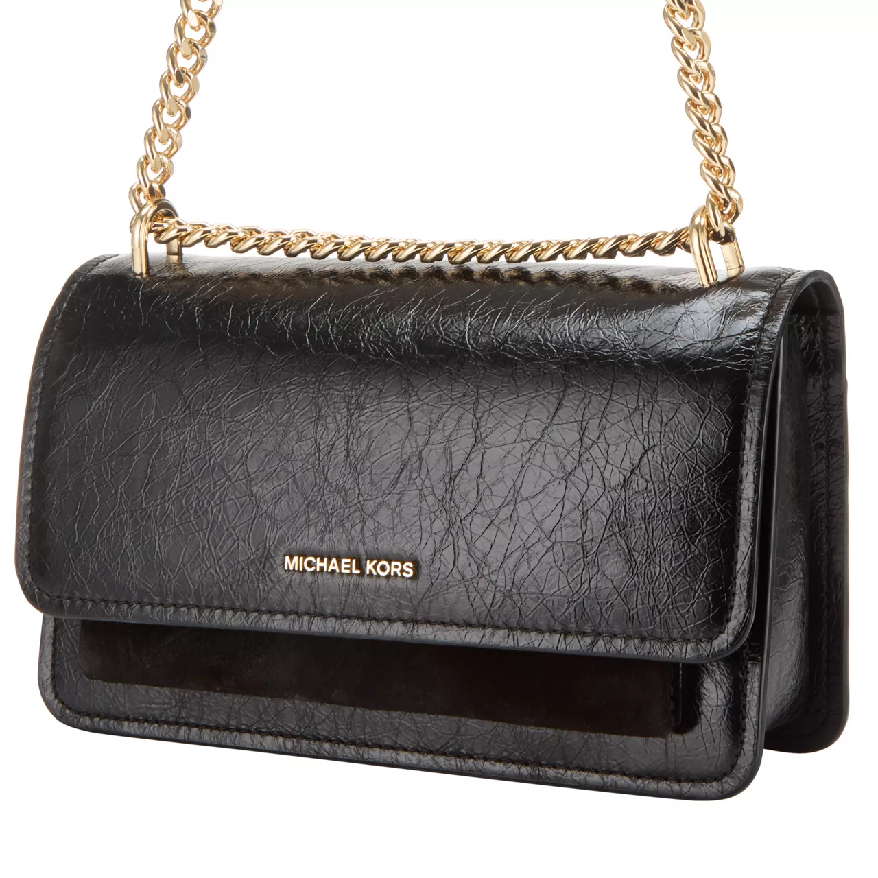 MICHAEL MICHAEL KORS Claire Cracked Leather Shoulder Bag - Black