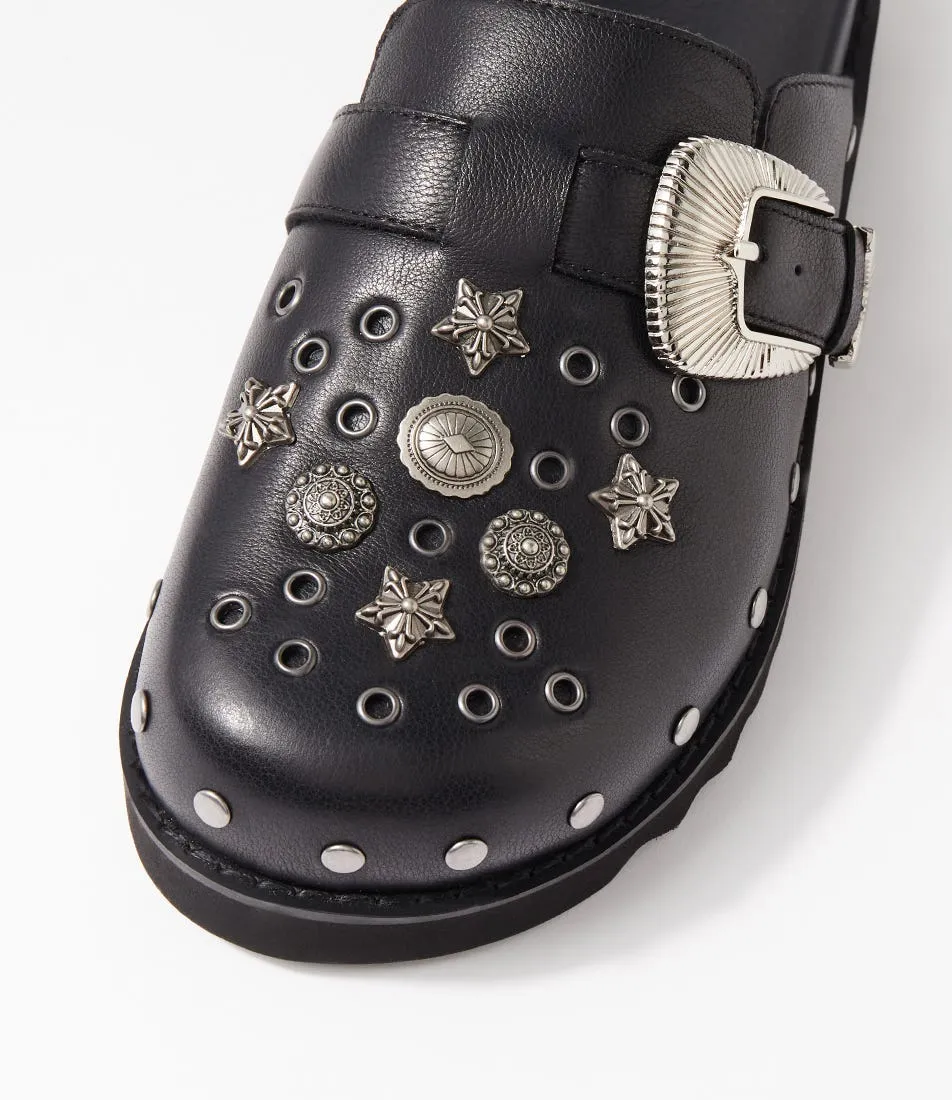 MIDAS Manzi Black Leather Mules