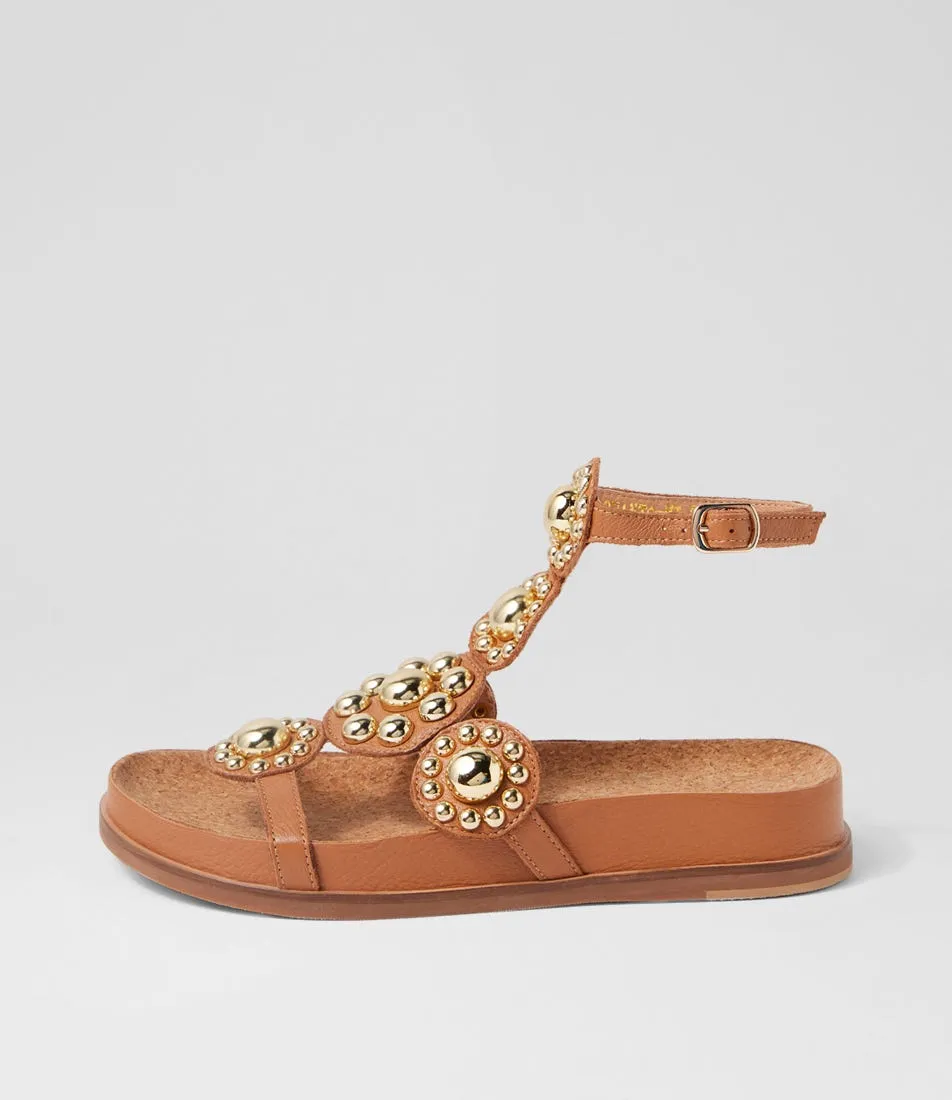 MIDAS Quanto Dark Tan Gold Leather Sandals