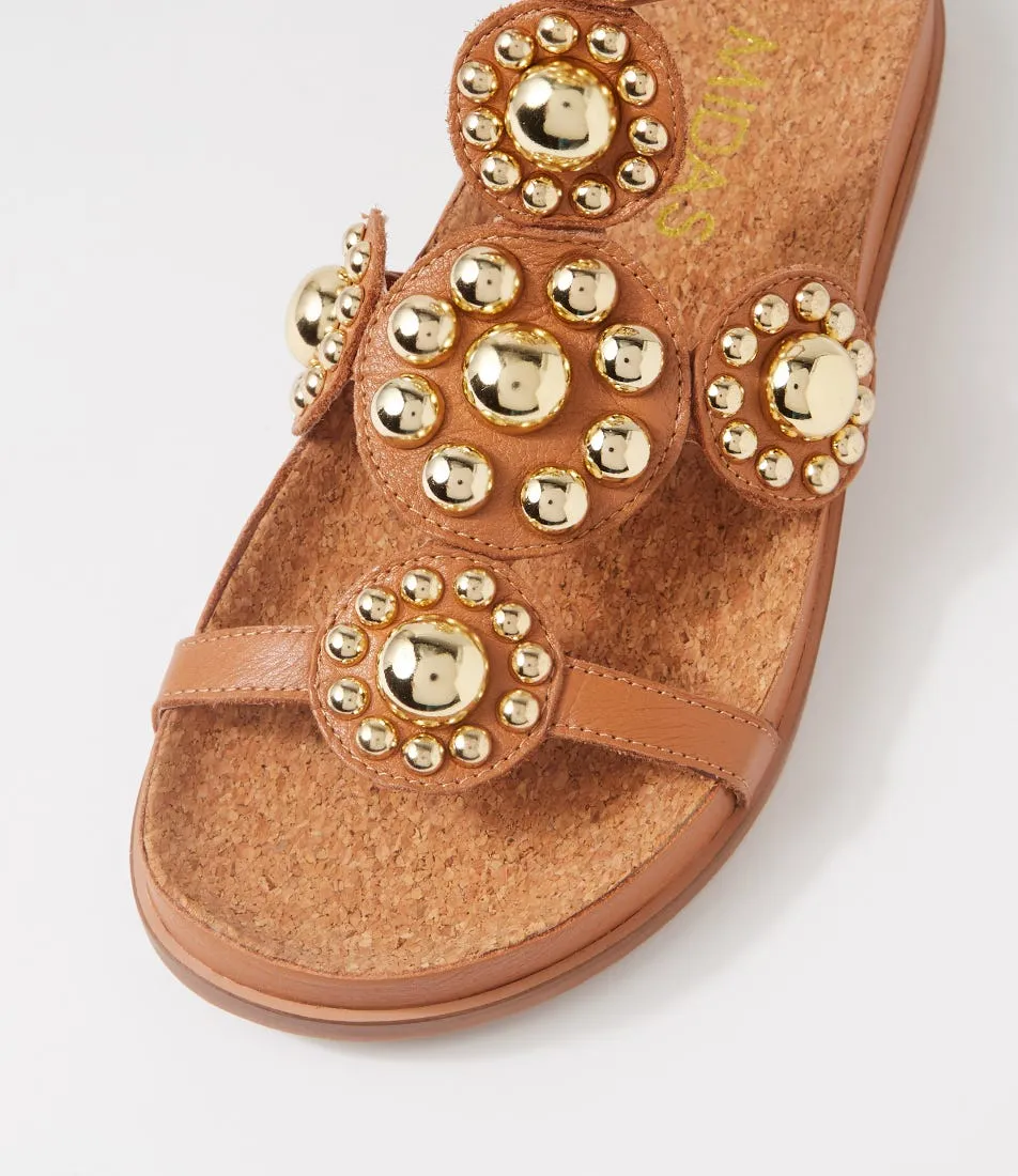 MIDAS Quanto Dark Tan Gold Leather Sandals