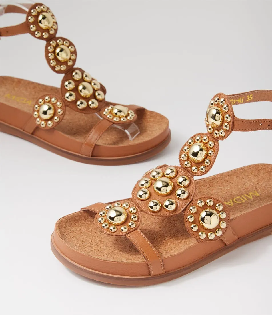 MIDAS Quanto Dark Tan Gold Leather Sandals