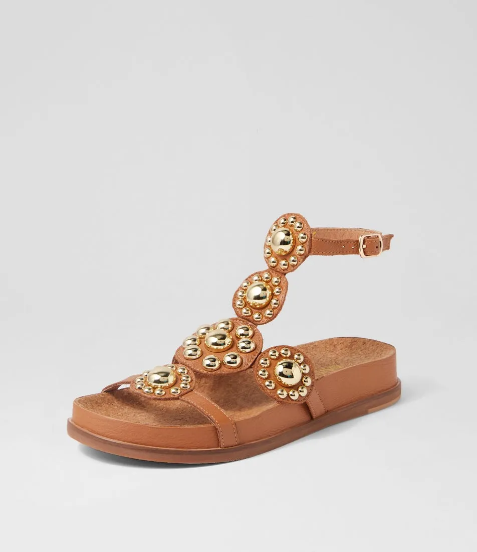 MIDAS Quanto Dark Tan Gold Leather Sandals