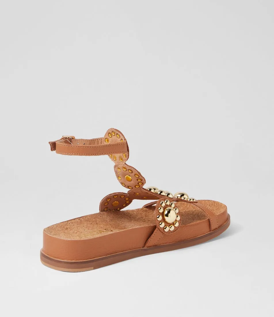 MIDAS Quanto Dark Tan Gold Leather Sandals