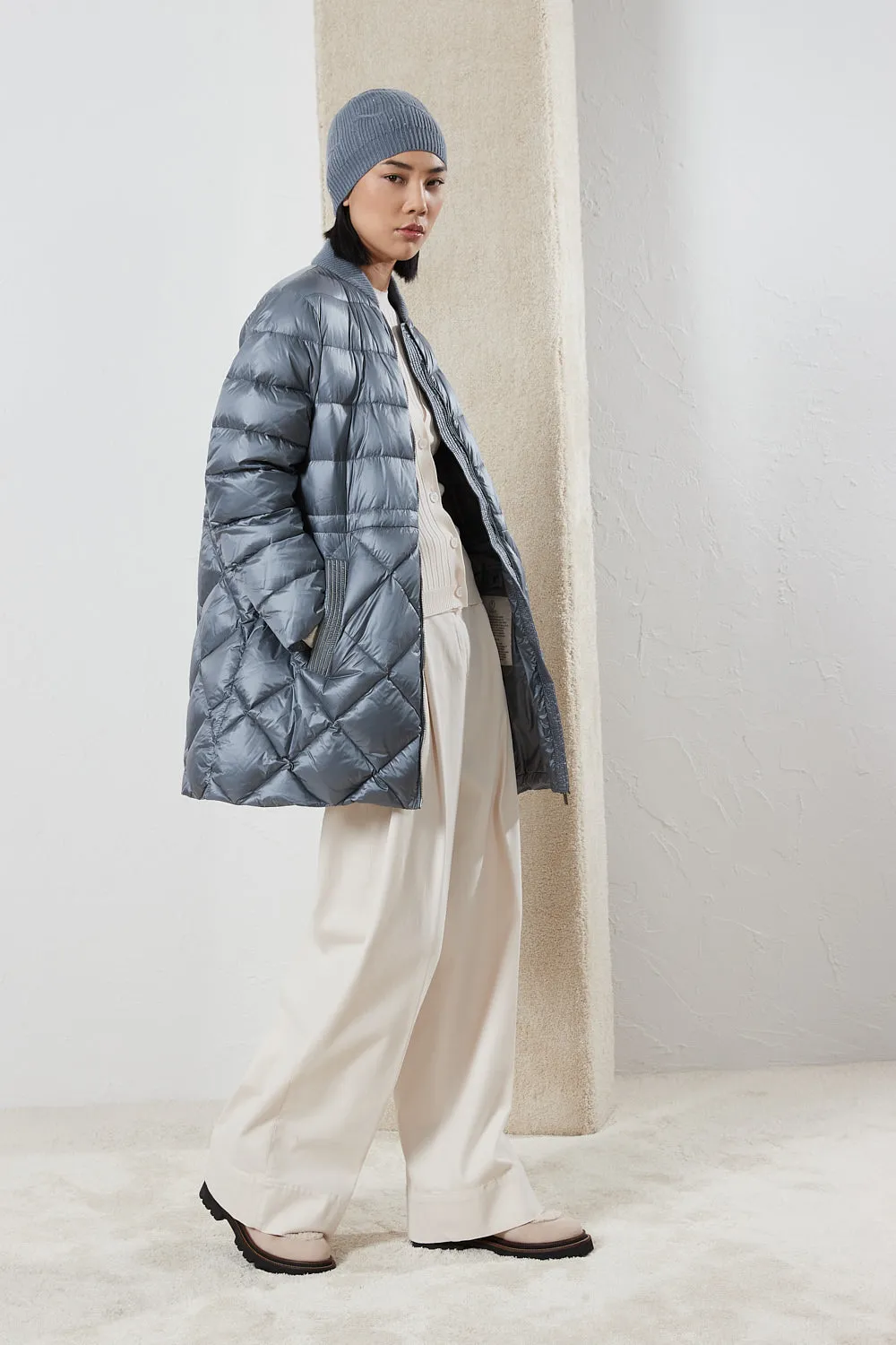 Midi quilted goose down jacket