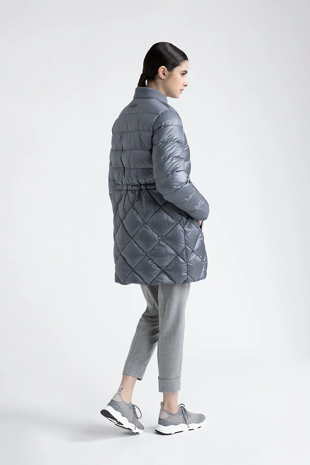 Midi quilted goose down jacket