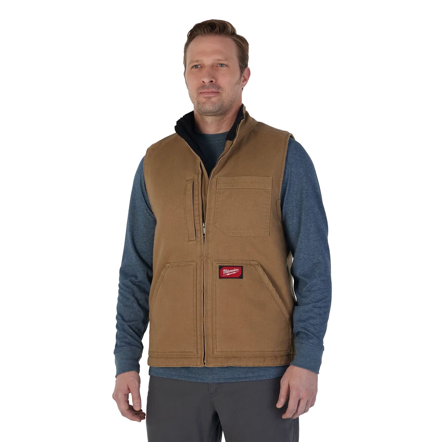 Milwaukee Men's GRIDIRON Sherpa Lined Vest in Brown