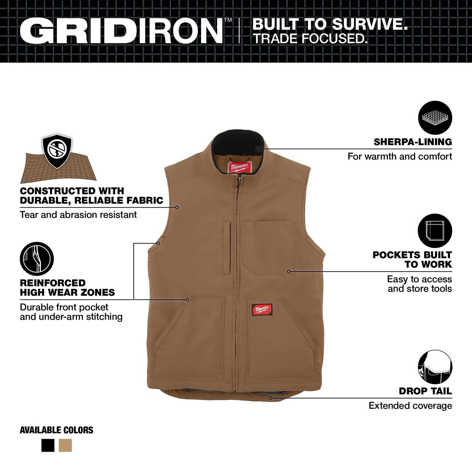 Milwaukee Men's GRIDIRON Sherpa Lined Vest in Brown