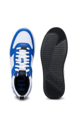 Mixed-material lace-up trainers with branded backtab