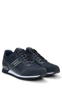 Mixed-material lace-up trainers with suede trims