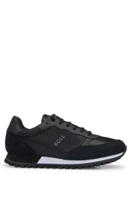 Mixed-material trainers with faux-leather trims