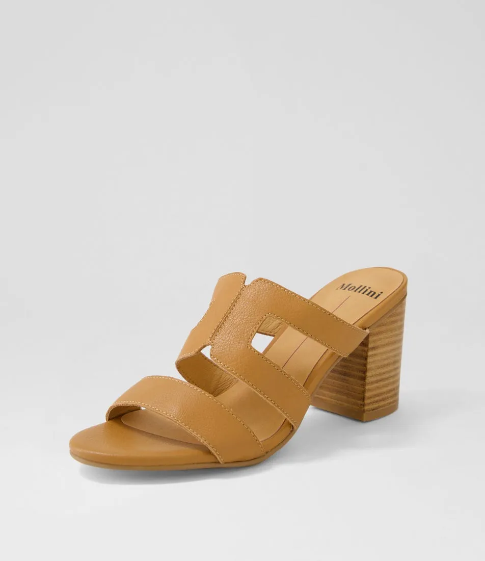 MOLLINI Arlar Dark Tan Natural Leather Mules