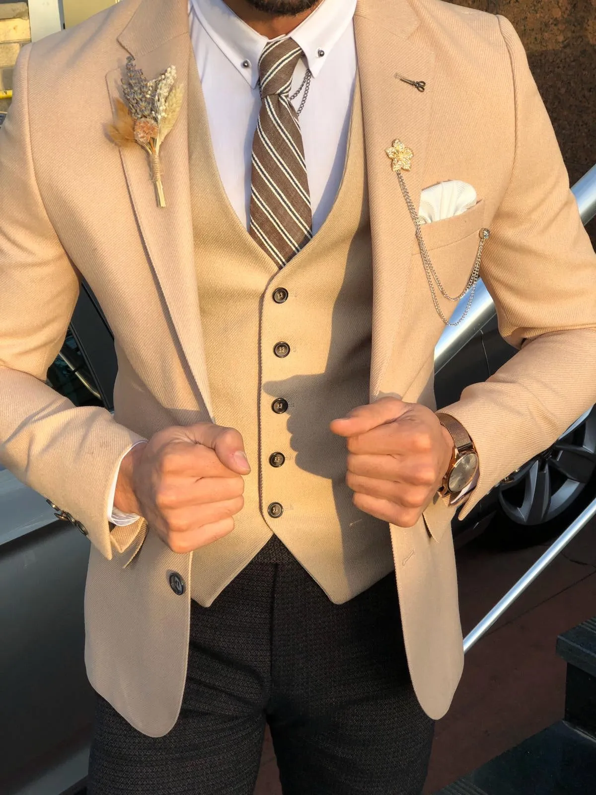 Multi Slim-Fit Suit Vest Beige