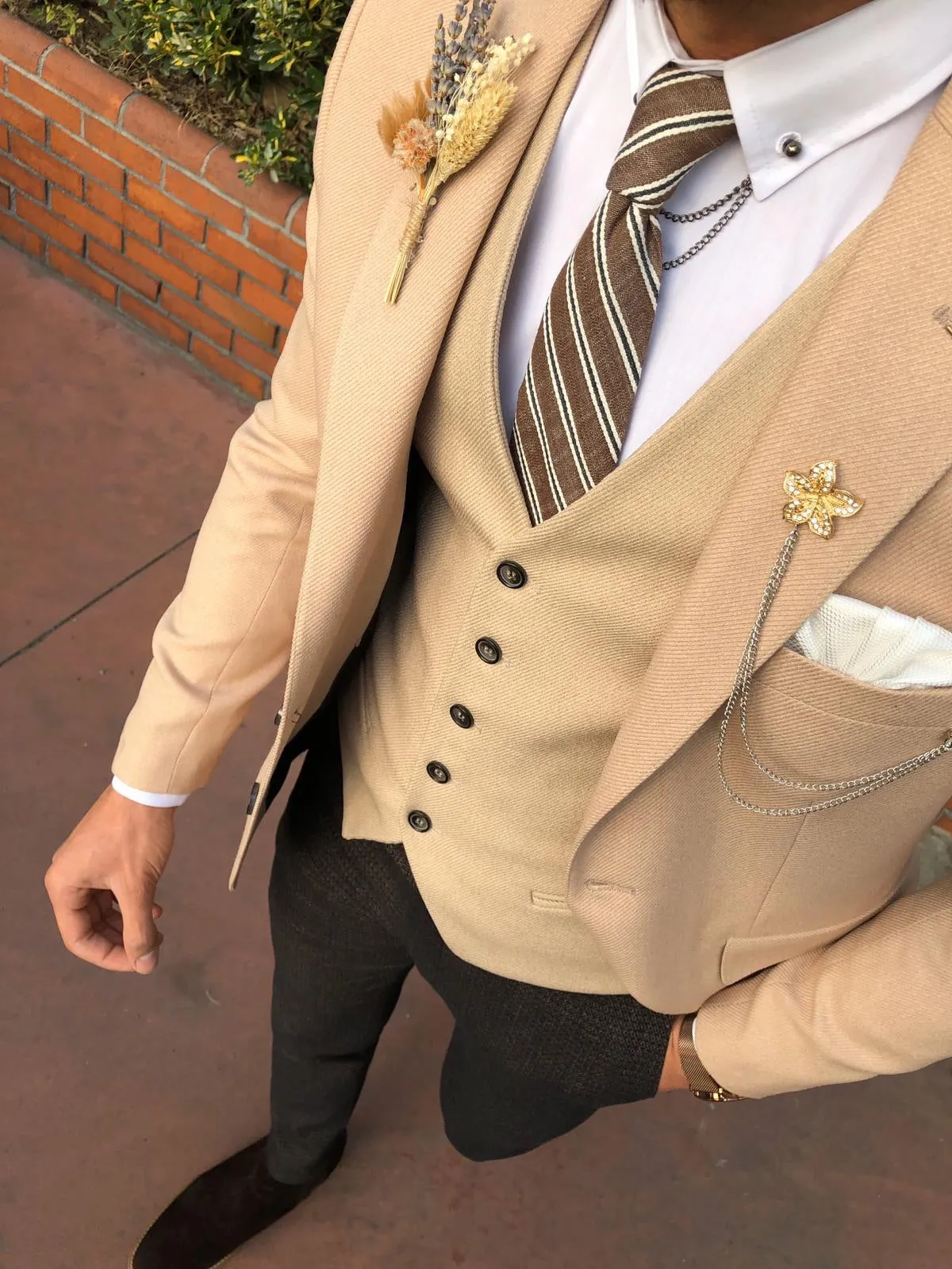 Multi Slim-Fit Suit Vest Beige