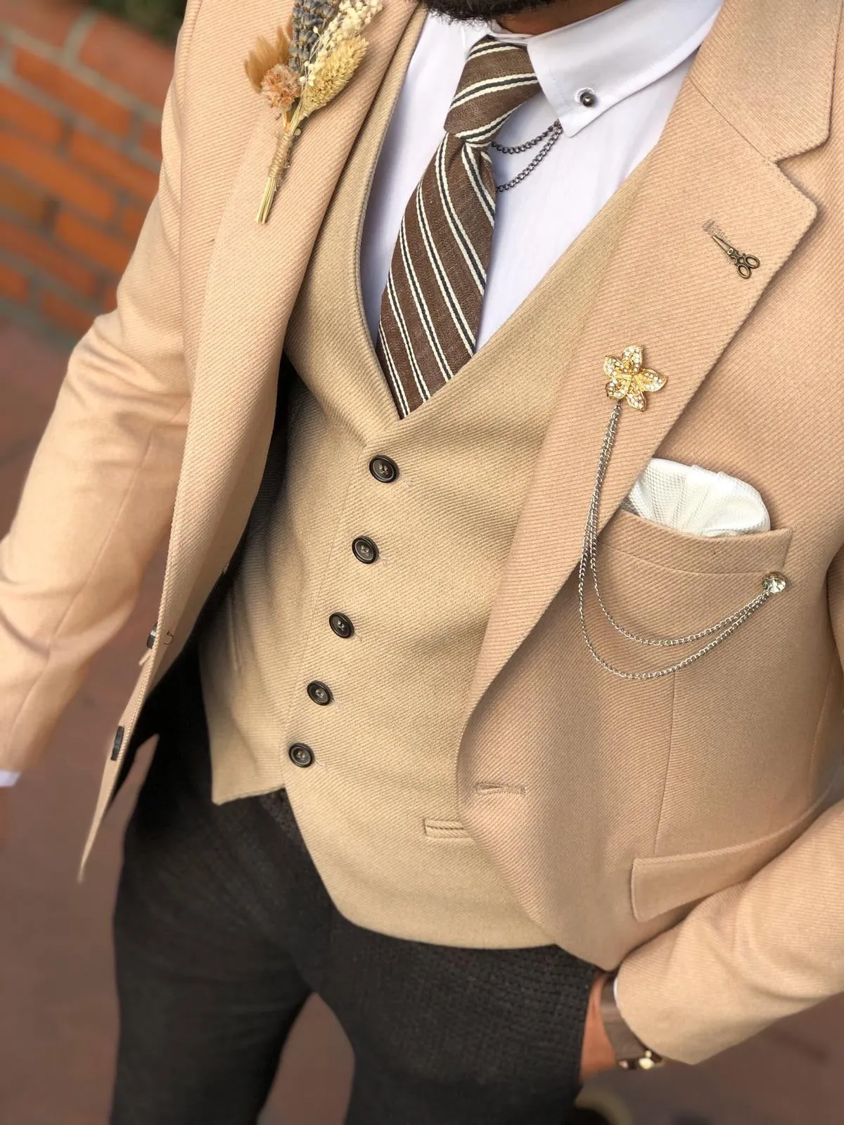 Multi Slim-Fit Suit Vest Beige