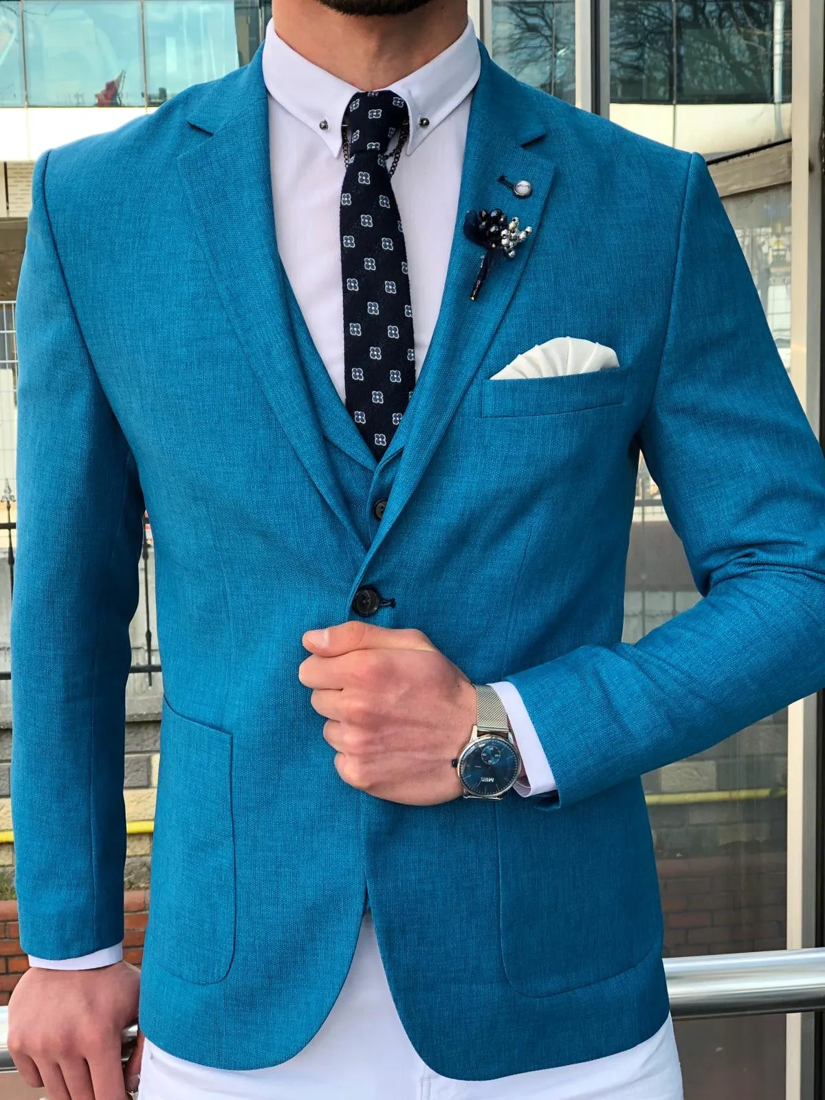 Multi Slim-Fit Suit Vest Blue