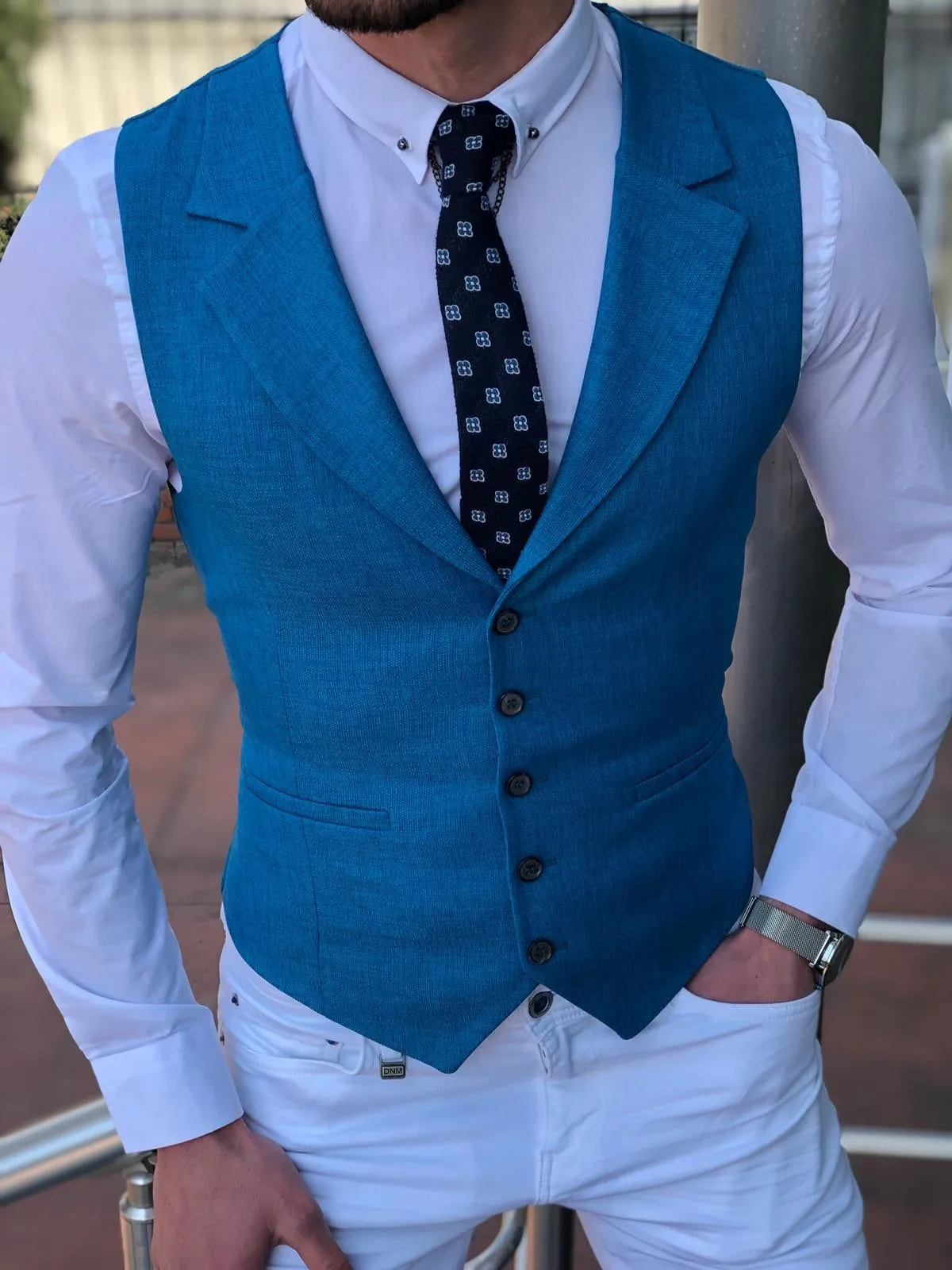 Multi Slim-Fit Suit Vest Blue