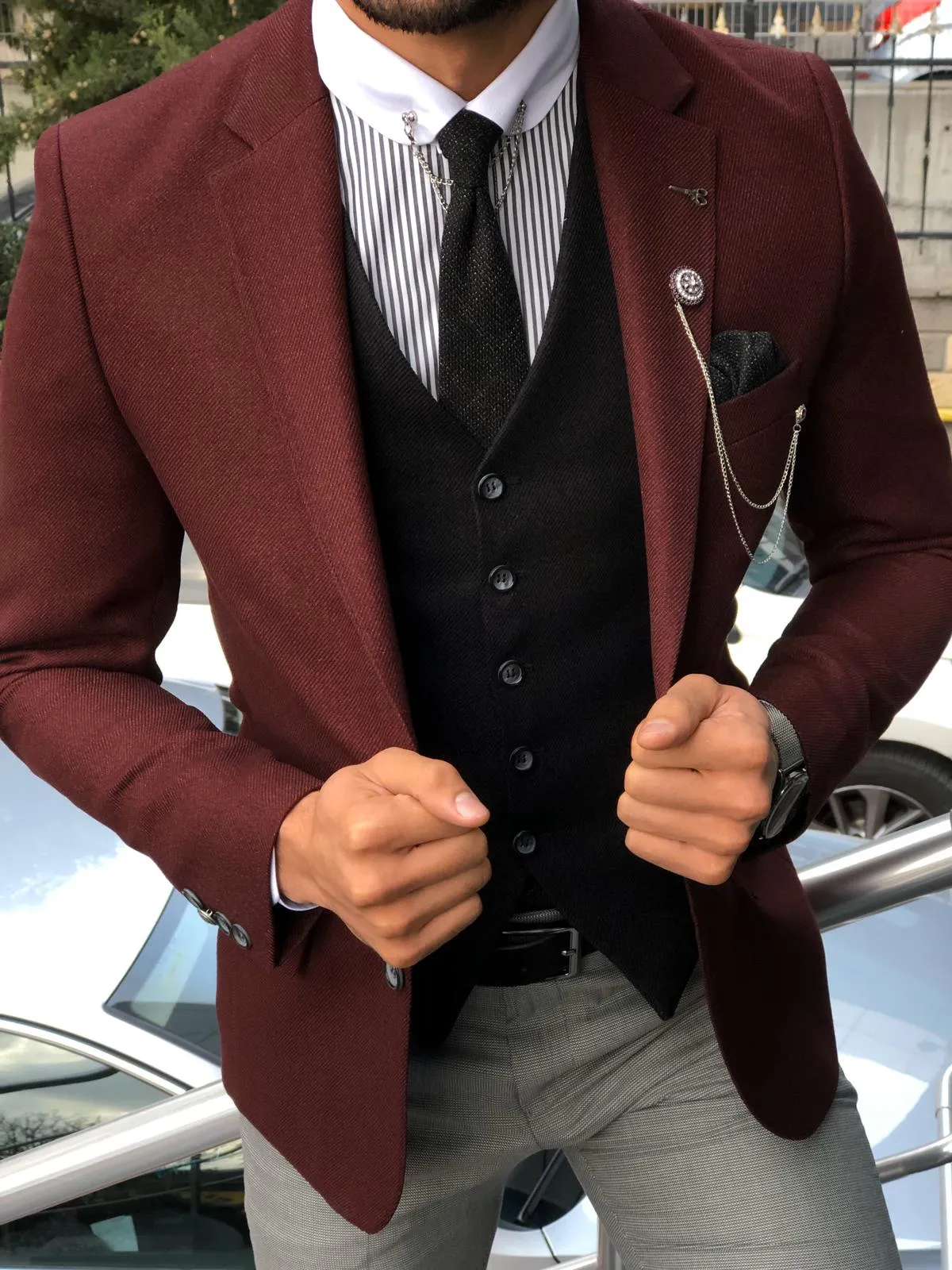 Multi Slim-Fit Suit Vest Claret Red