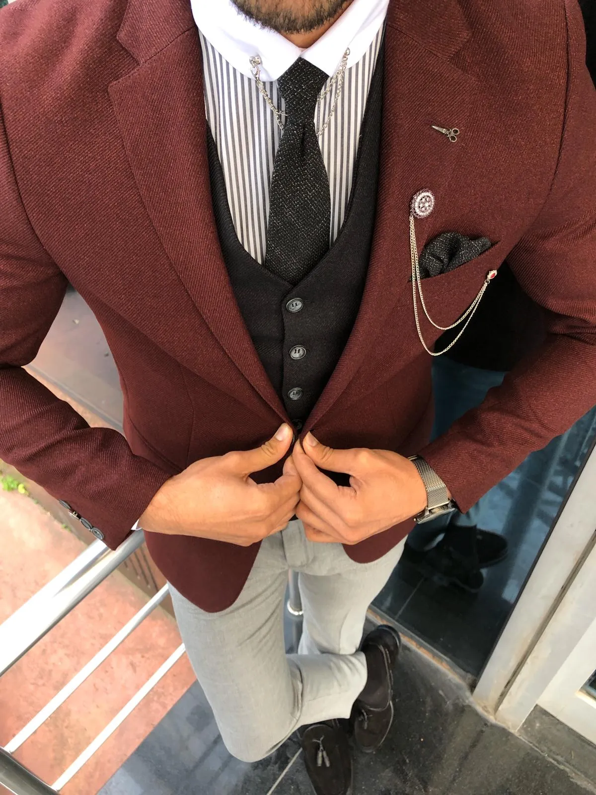 Multi Slim-Fit Suit Vest Claret Red