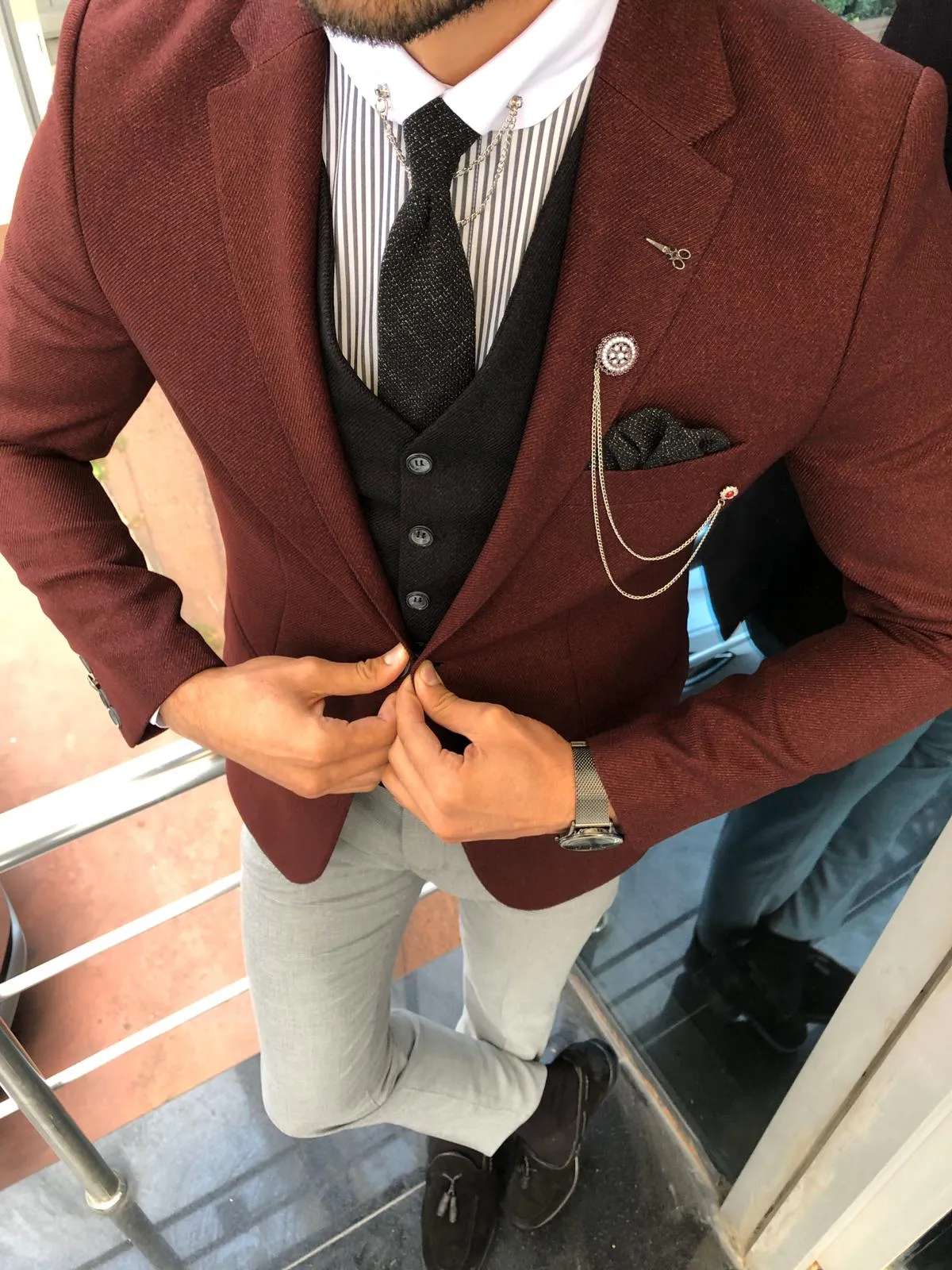 Multi Slim-Fit Suit Vest Claret Red