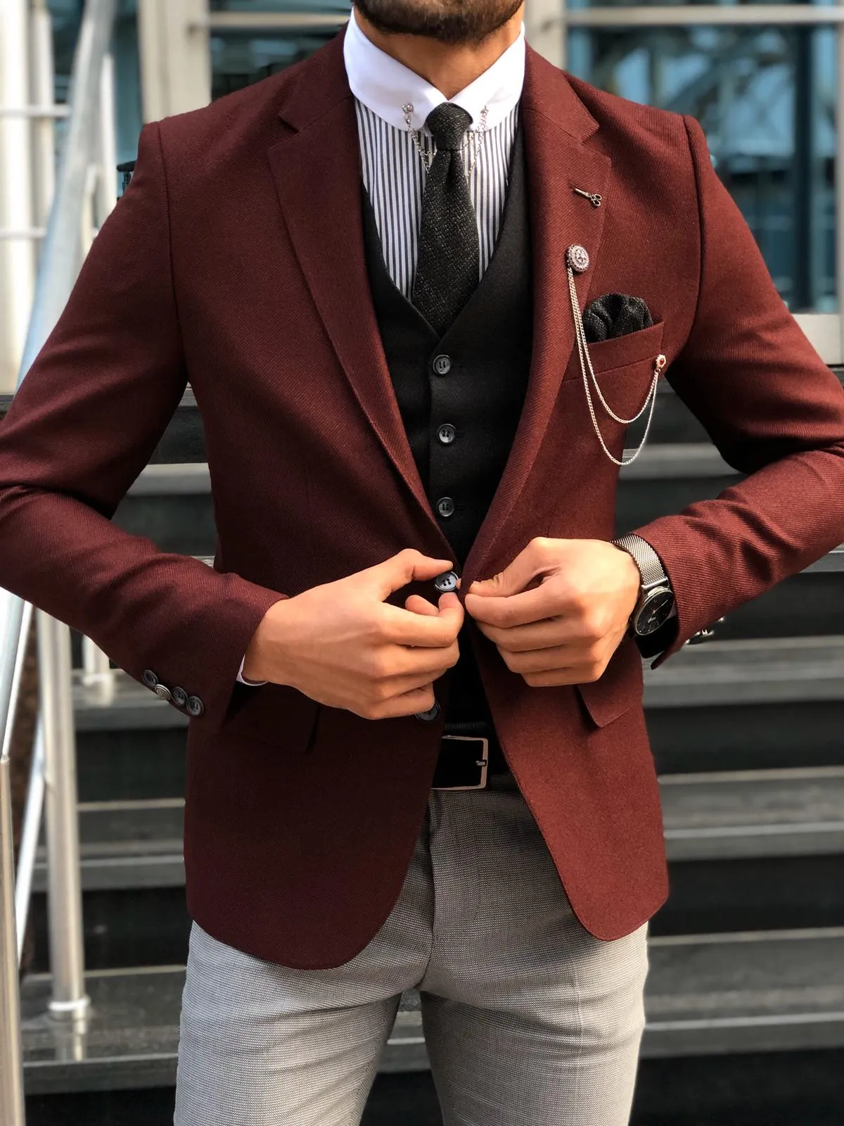 Multi Slim-Fit Suit Vest Claret Red