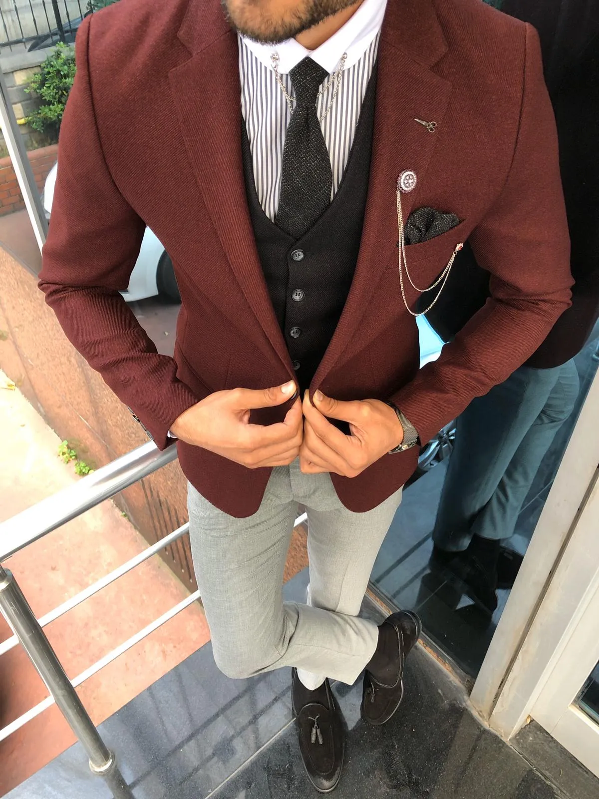 Multi Slim-Fit Suit Vest Claret Red