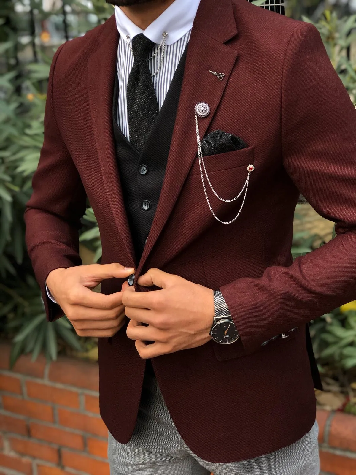 Multi Slim-Fit Suit Vest Claret Red