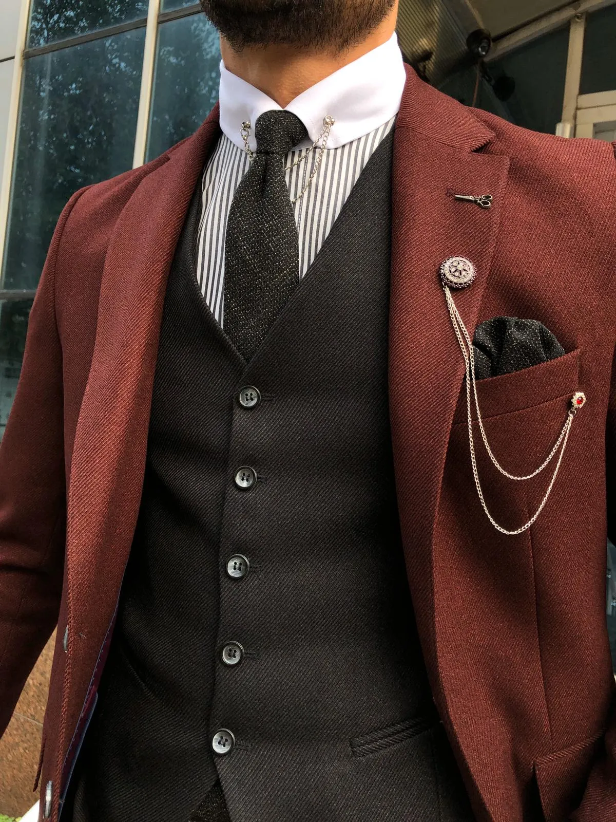 Multi Slim-Fit Suit Vest Claret Red