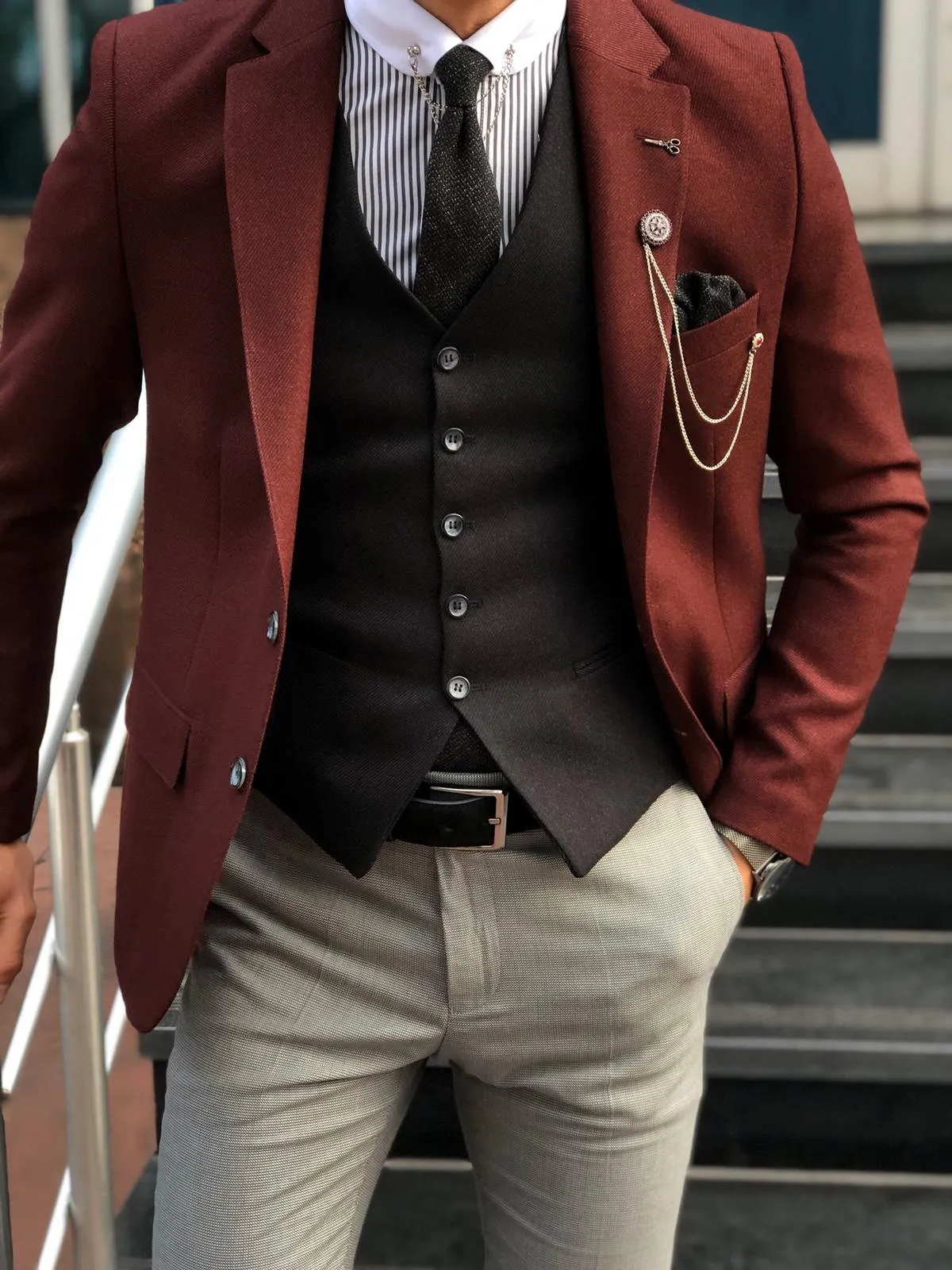 Multi Slim-Fit Suit Vest Claret Red