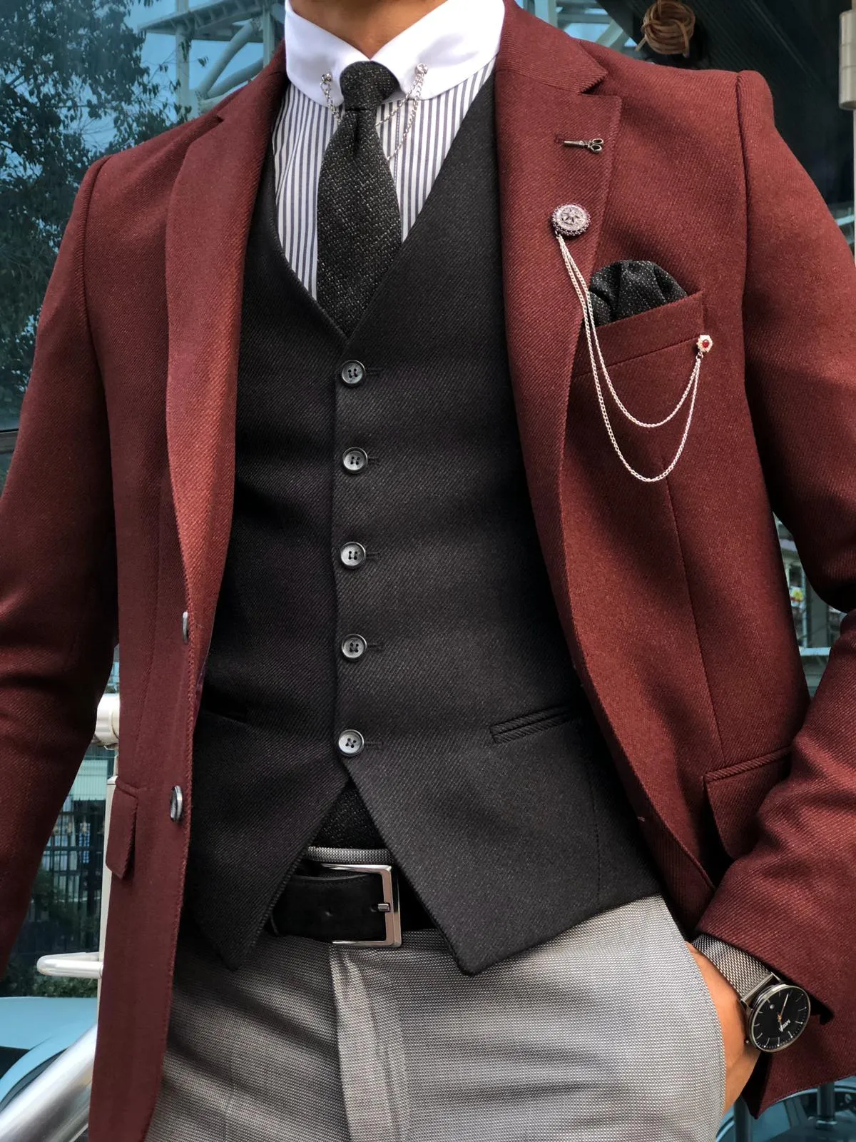 Multi Slim-Fit Suit Vest Claret Red