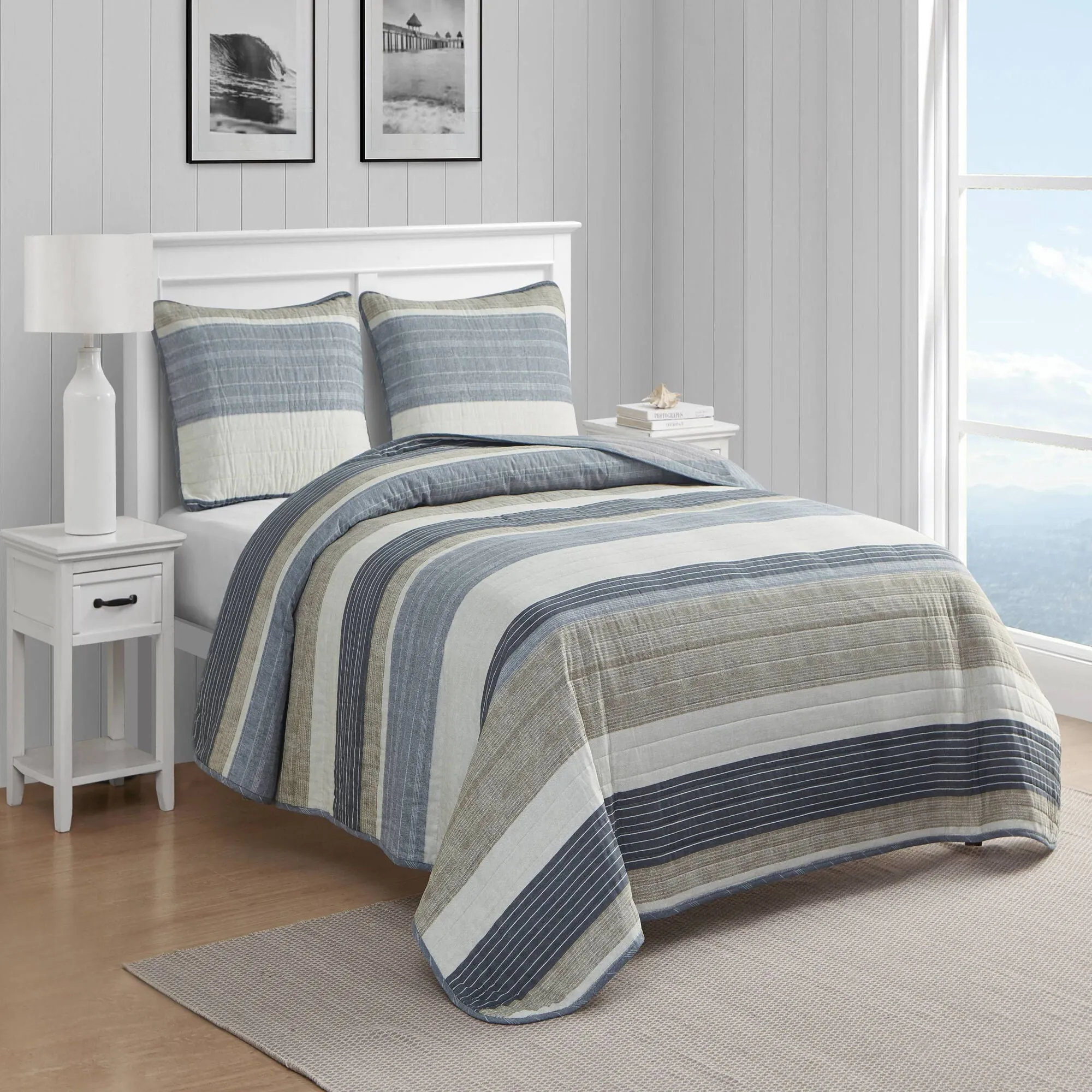 Nautica Ridgeport Beige Full/queen Reversible Quilt And Sham Set Tan