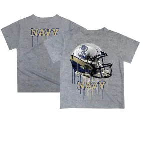 Navy Midshipmen Youth Gray Team Logo Dripping Helmet T-Shirt