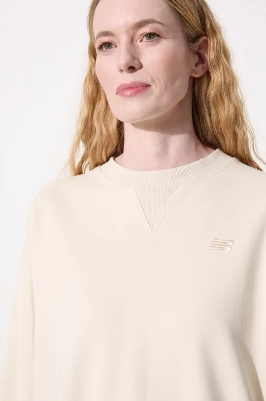 New Balance cotton sweatshirt women's beige color smooth