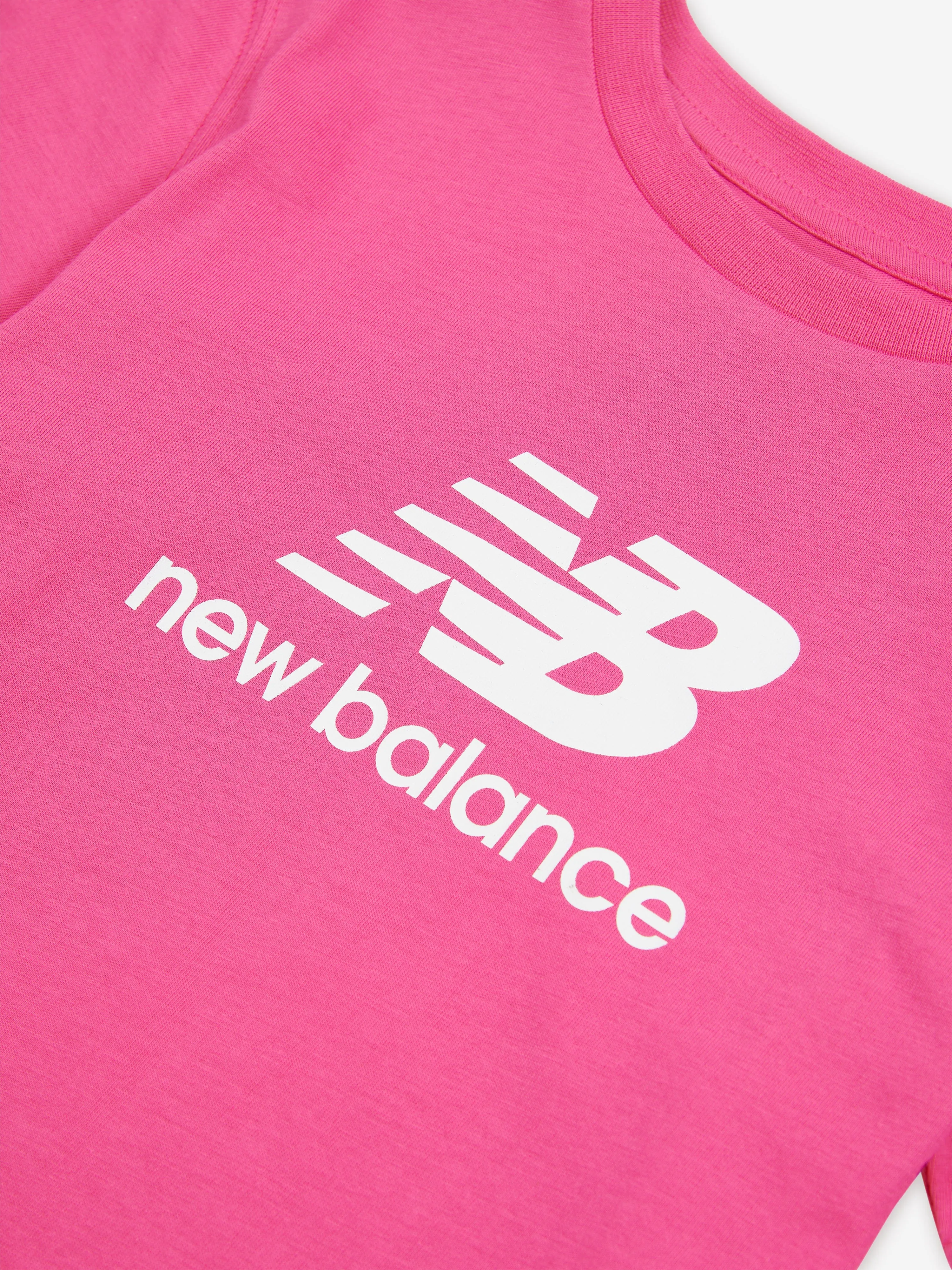 New Balance Girls Jersey Stacked Logo T-Shirt in Pink