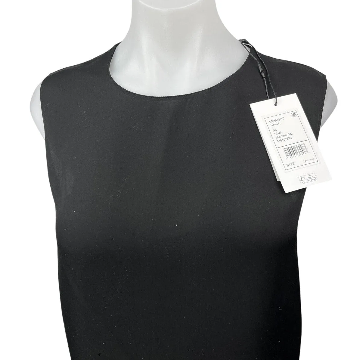 NEW Theory Silk Black Straight Shell Modern Georgette Sleeveless Blouse Top XL