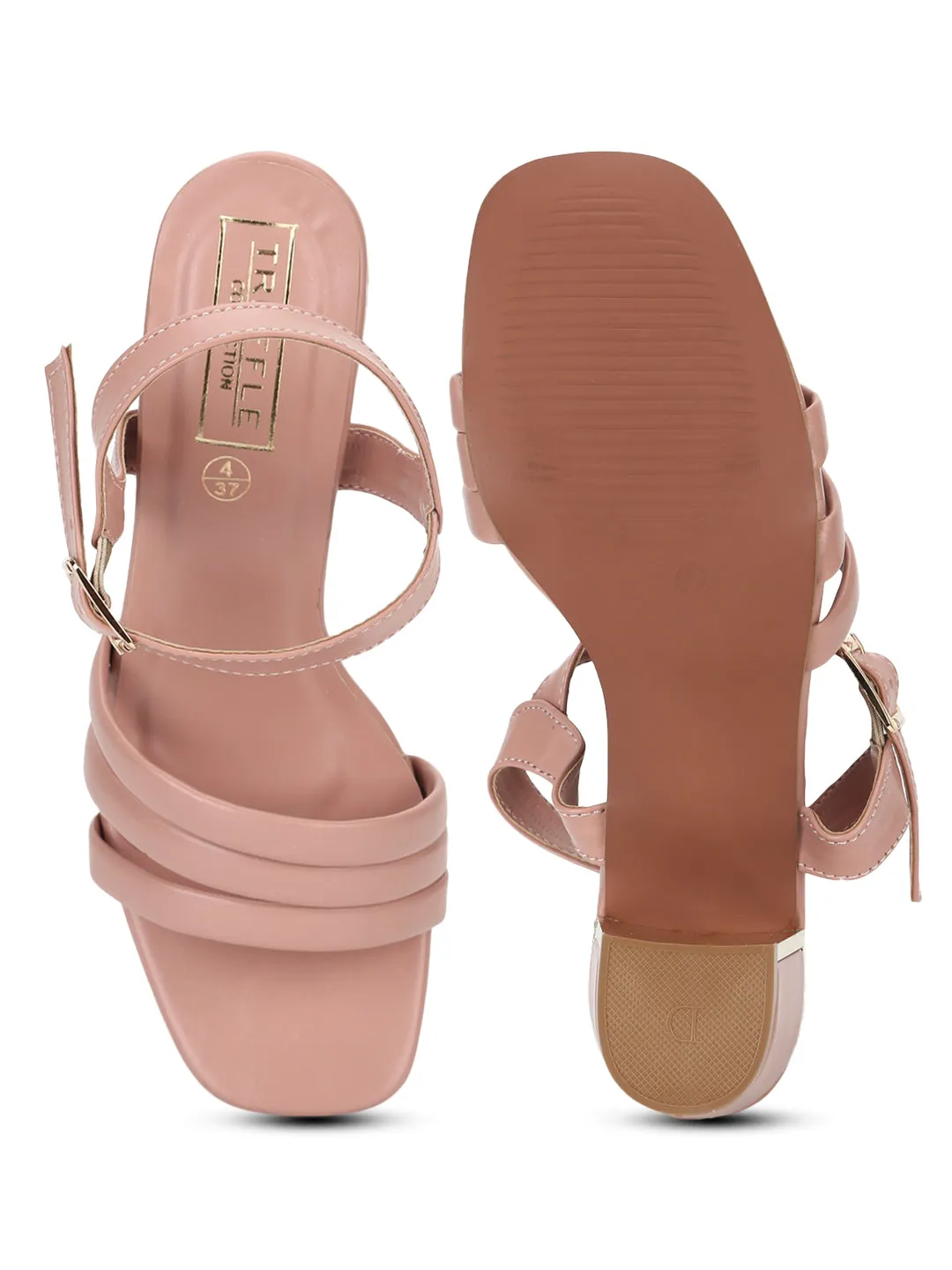 Nude Pink PU Block Heel Sandals