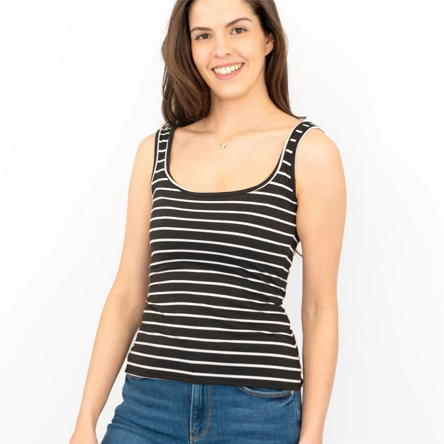 Oasis Womens Top Black White Stripe Sailor Summer Holiday Vest Dinner Relaxed