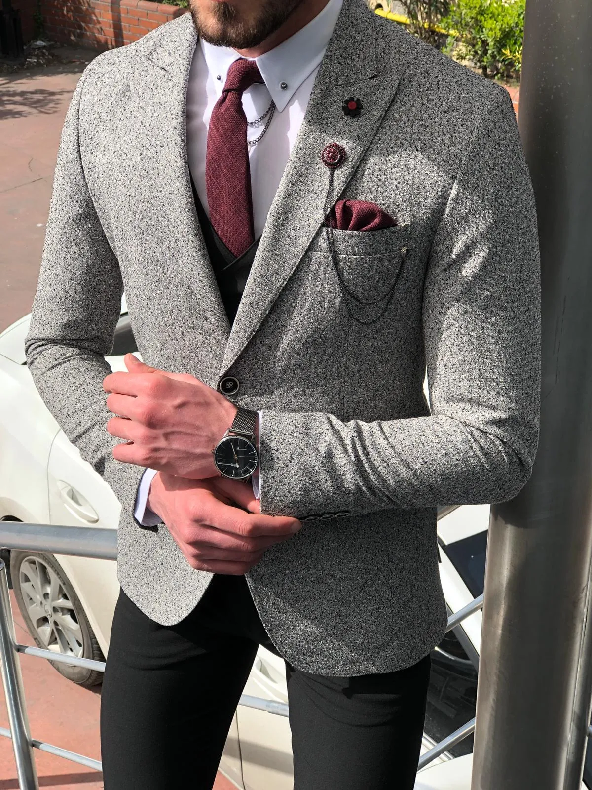 Papuk Slim-Fit Patterned Suit Vest Gray