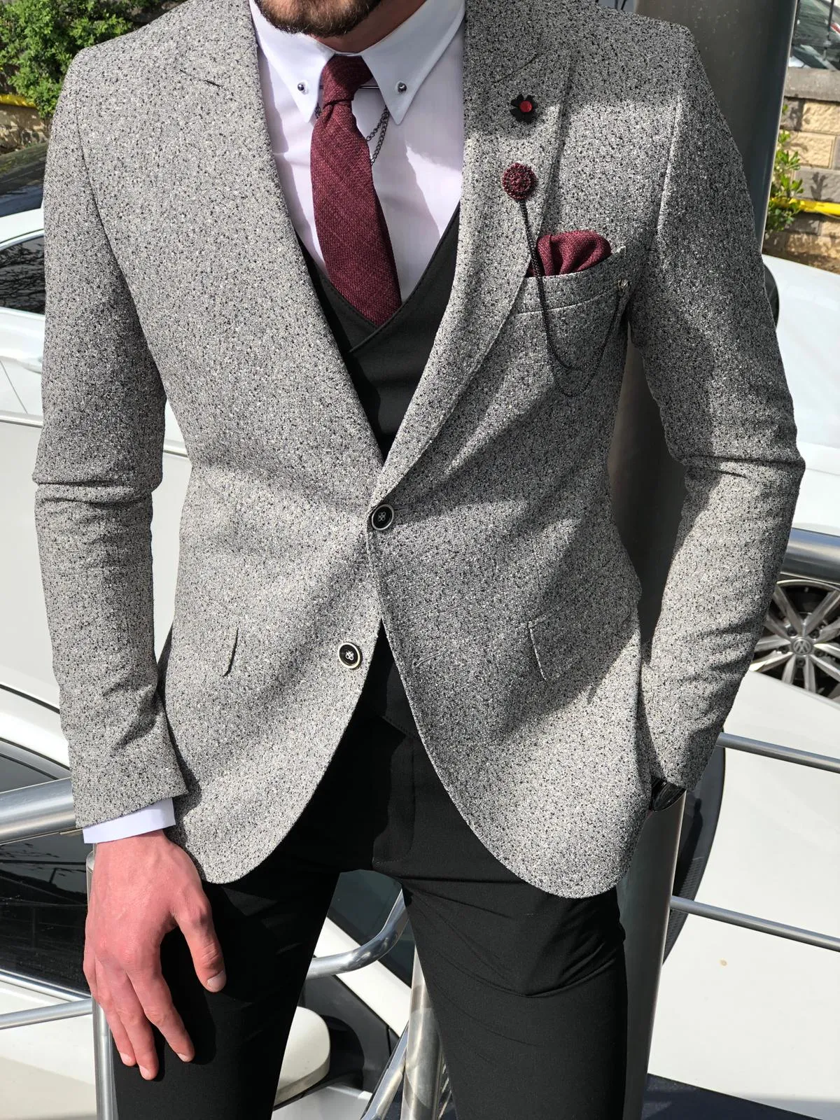 Papuk Slim-Fit Patterned Suit Vest Gray