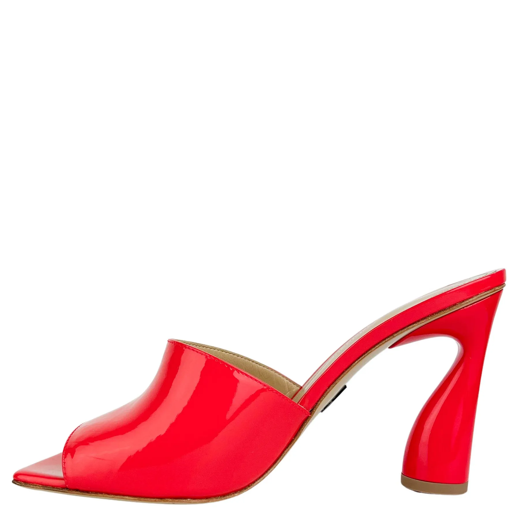 Paul Andrew Arc Patent Leather Mules in Tomato