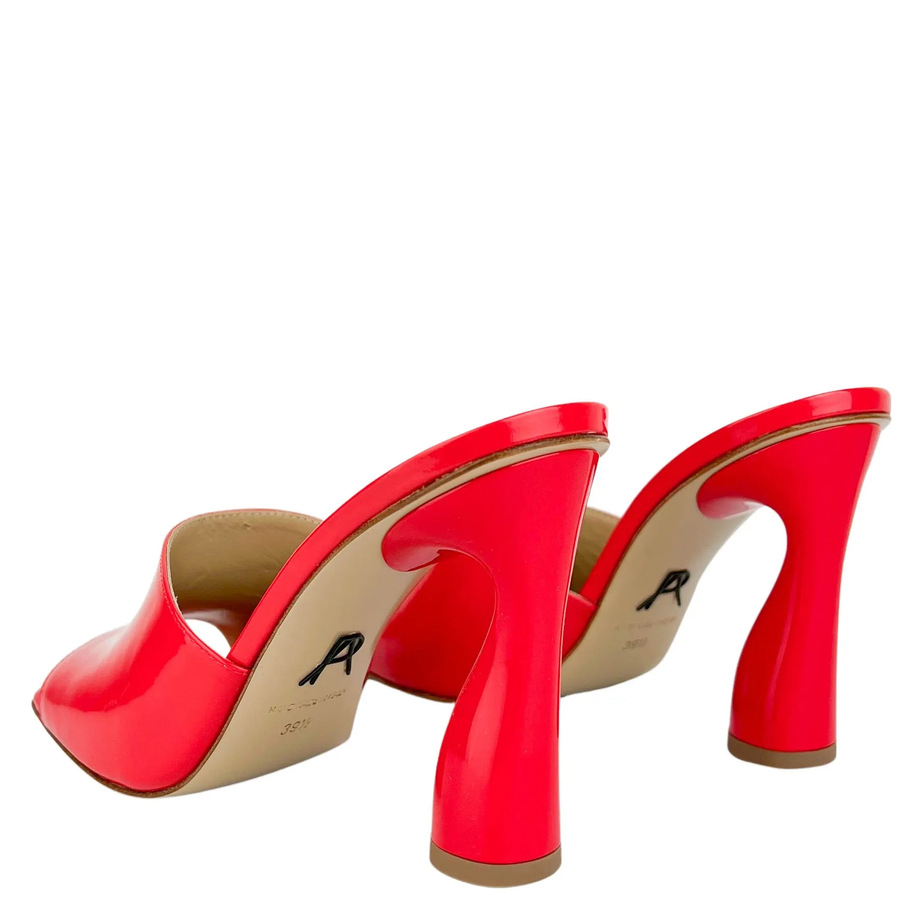 Paul Andrew Arc Patent Leather Mules in Tomato