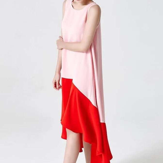 Pink Red Sleeveless Vest Goddess Flounce A Line Party Cocktail Dress 